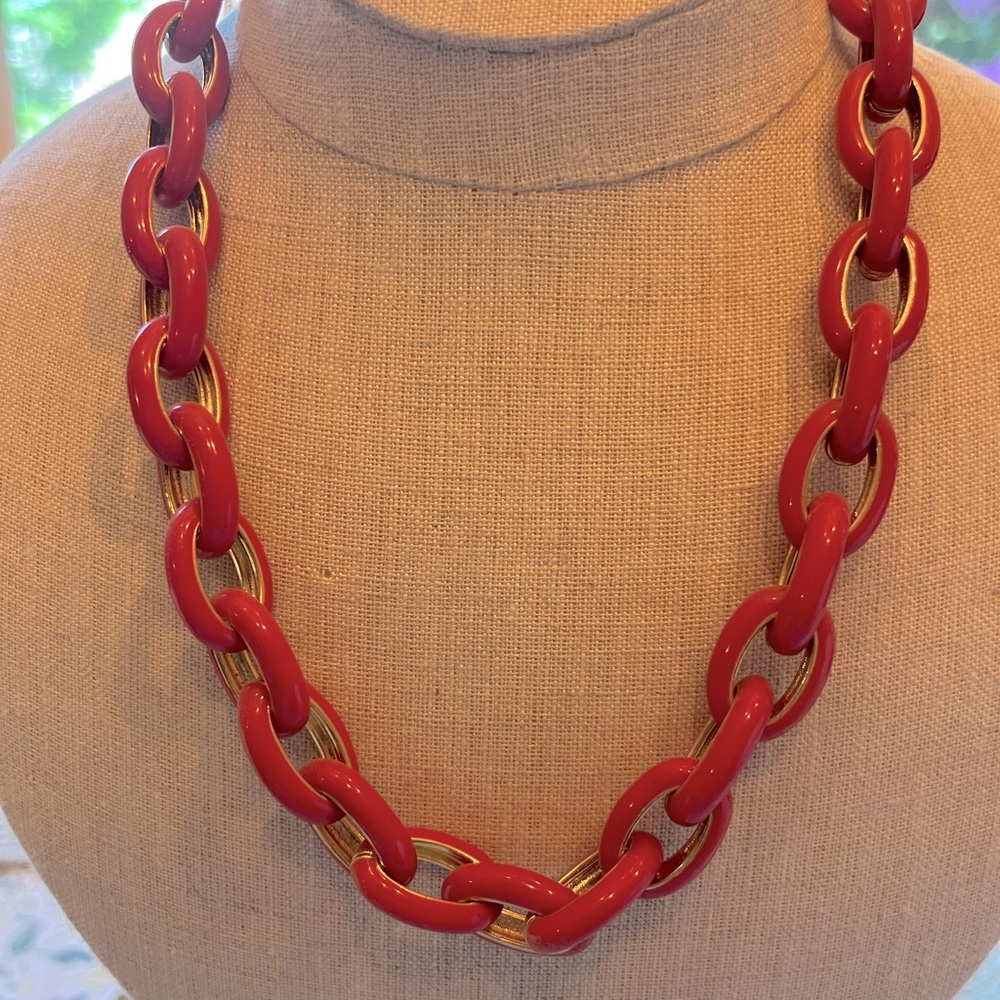 Never worn J crew red enamel link necklace.